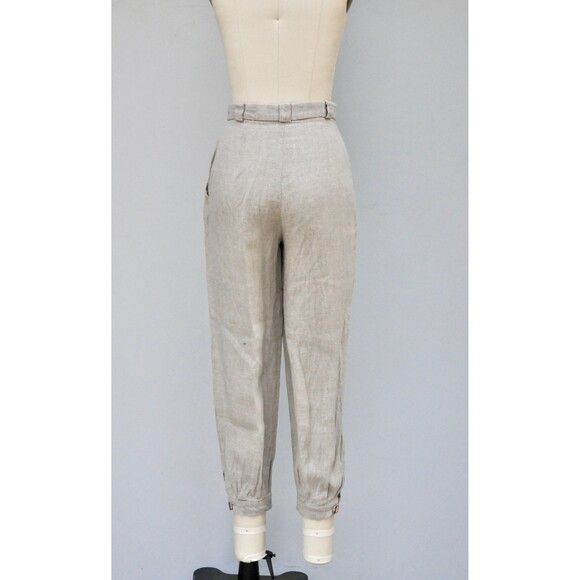 Vintage Beige Linen Ankle Pants - High Waisted Pants - Tapered Pants XXS XS - Picture 5 of 10